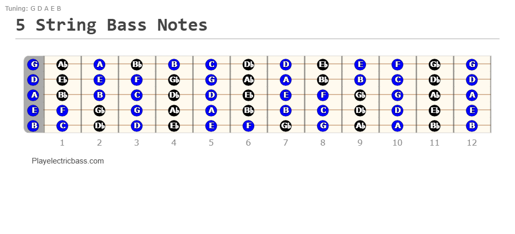 5 string bass notes fretboard diagram