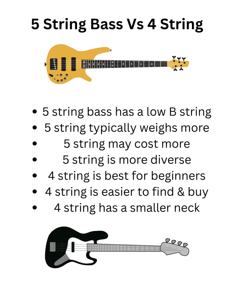 5 String Bass Vs 4 String Bass Infographic
