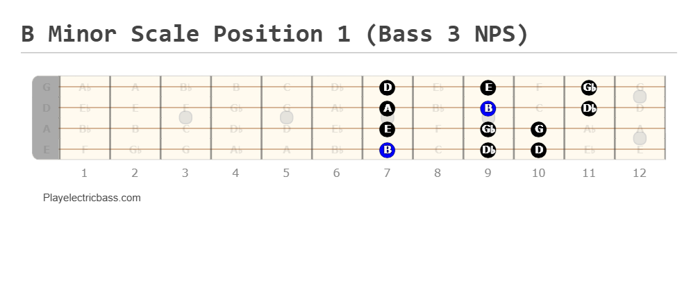 B Minor Scale Position 1 (Bass 3 NPS)